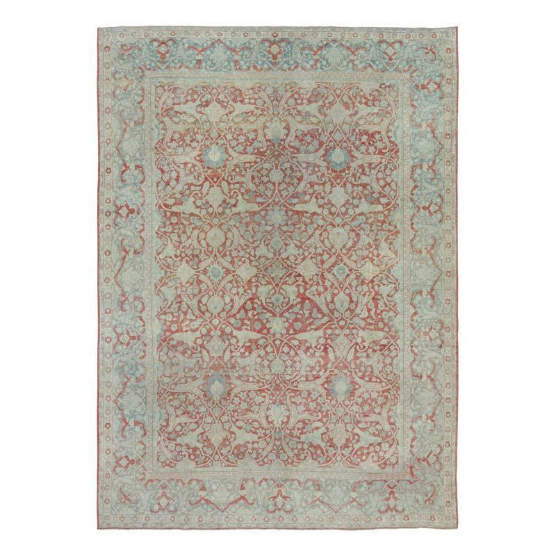 Antique Afghani Tabriz Rug With Floral Patterns In Red And Blue Tones - Rug & Kilim