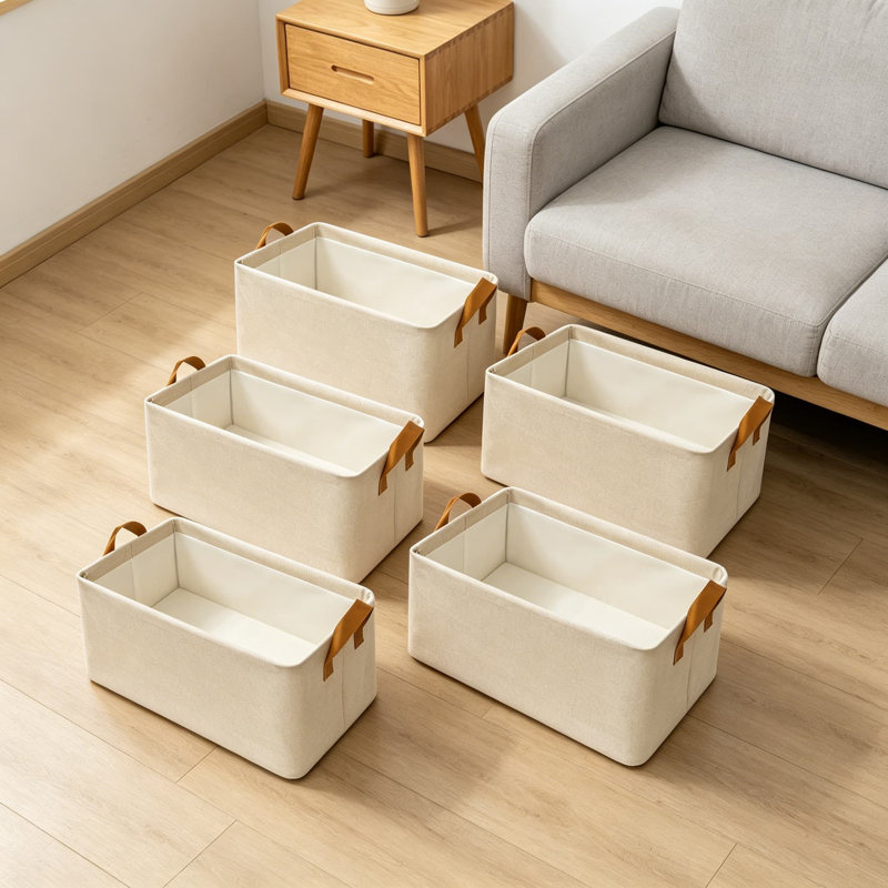 Paquet de 6 bacs de rangement en tissu pour tablettes, grands paniers de rangement pour garde-robe avec poignées, bac en coton polyester robuste pour ranger les vêtements, les jouets et les couvertures