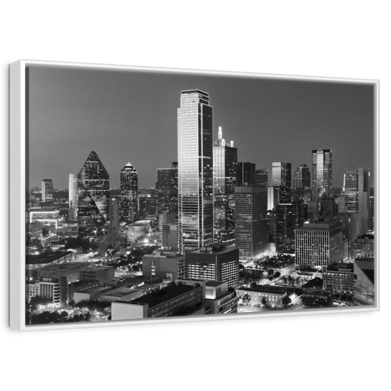 Monochrome Dallas, Texas, 13 po x 9 po, Cadre flottant blanc