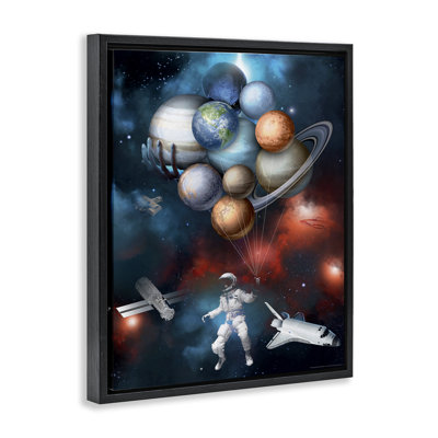 Planet Balloons in Space Framed Floater Canvas Wall Art by Reinders