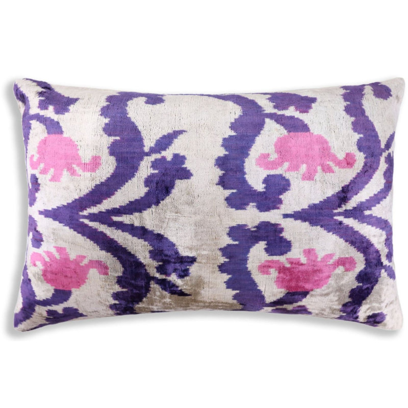 Coussin lombaire en velours de soie mauve et rose 16 x 24 - fait à la main