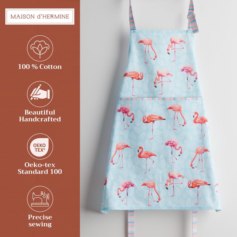 Maison d'Hermine Flamingo Love 100% Cotton Everyday Apron - 27.5" x 31.5"