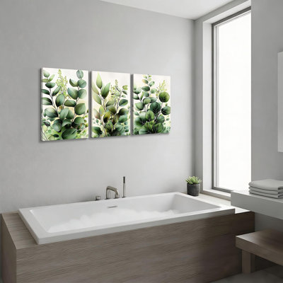 3 Pcs Green Plant Leaves Eucalyptus Flower Wall Art, for Office Bathroom Bedroom Decoration, 16 x 12 inch