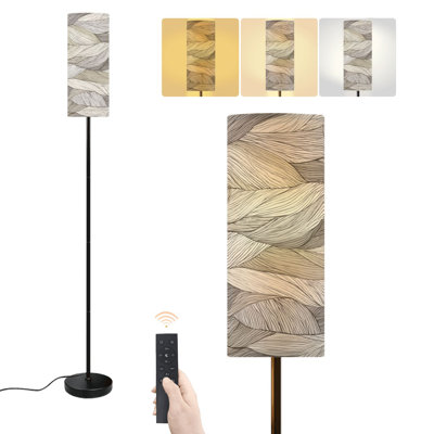 Lampe sur pied beige en tissu ondulé, style bohème vintage, rayures neutres, moderne et minimaliste, à intensité variable, avec télécommande et interrupteur au pied. Lampe de coin sur pied pour salon, chambre ou bureau.