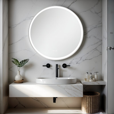 Round LED Bathroom Vanity Mirror with Front & Back Light, Anti-Fog, Dimmable, 3 Color Temperatures, Plug-in/Hardwired, Frameless Silver Mirror (24"/32"/36")