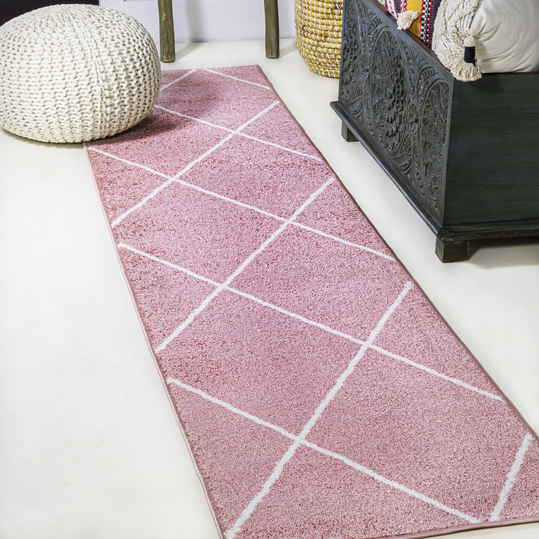 Bertrice Minimalist Diamond Trellis Rose/White Rug Wade Logan® Rug 
