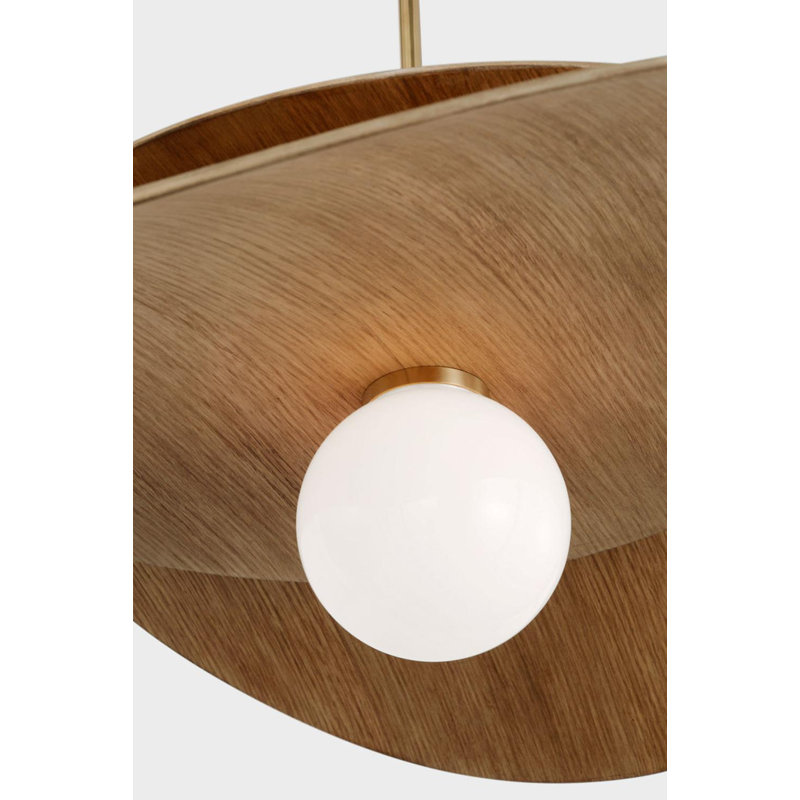 Mahalo 32" Tiered Pendant, Hand-Rubbed Antique Brass;Natural Oak