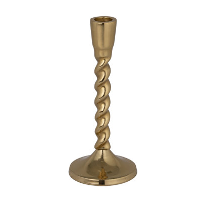 Porte-fuseau en aluminium doré torsadé et bois récupéré
