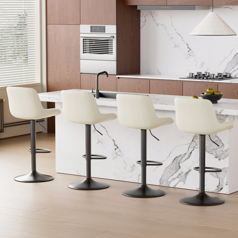 Hruby Swivel Upholstered Adjustable Height Counter Stool with Metal Frame, White