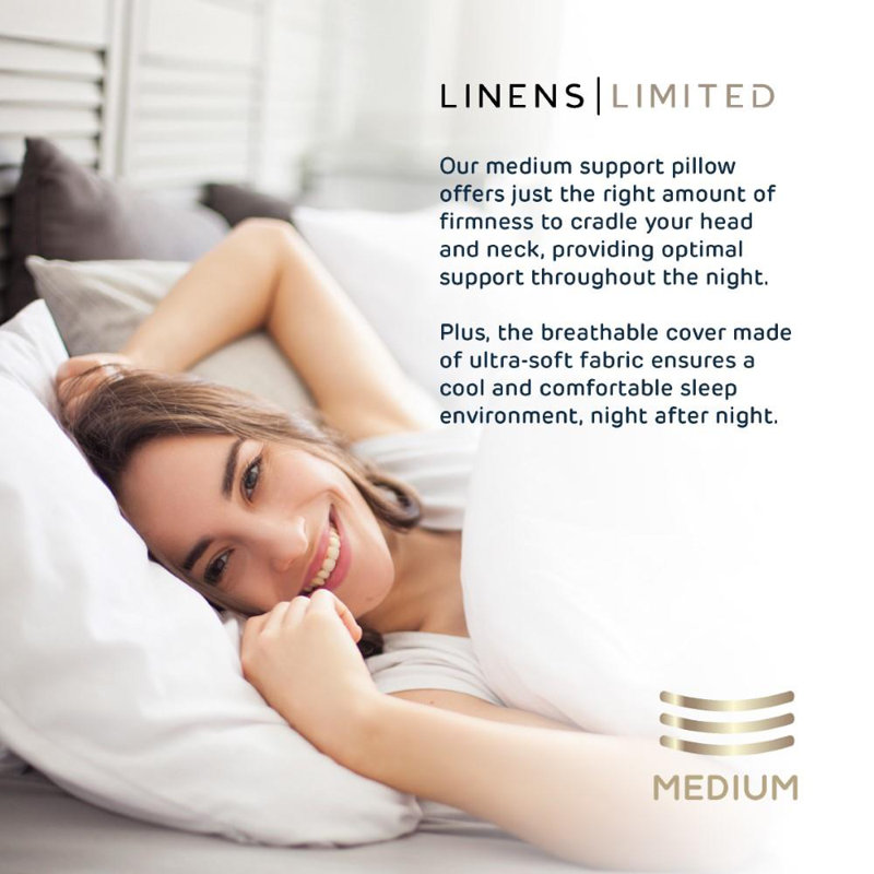 Linens Limited Soft Pillows, Made in the UK, Hotel Quality, LuxeHotel Bounce Back Pillows, Soft and Firm with Orthopedic Support, Non-Allergenic, Machine Washable - Pack of 4