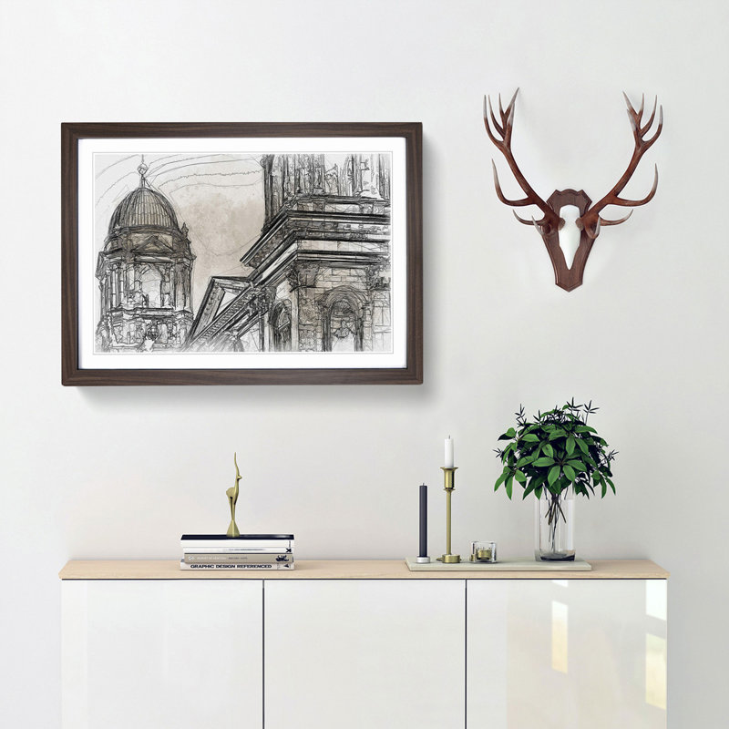Dom Berlin Cathedral in Abstract - Picture Frame Graphic Art Print, 62cm H x 87cm W x 2cm D, Walnut Framed