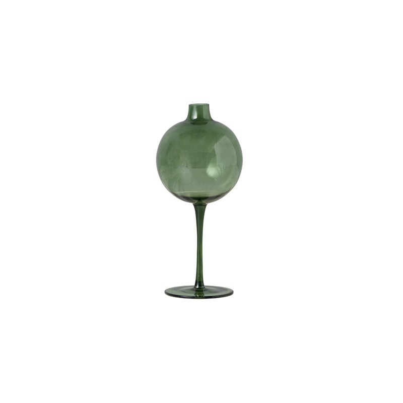 Vase en verre à vin - 10 cm L x 10 cm l x 22 cm H - Vert sapin, L 4 po x l 4 po x H 8,75 po, Vert épinette