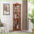 Corner Curio Cabinet | Lighted Tempered Glass | Oak Finish | Included Bulb-1879699950