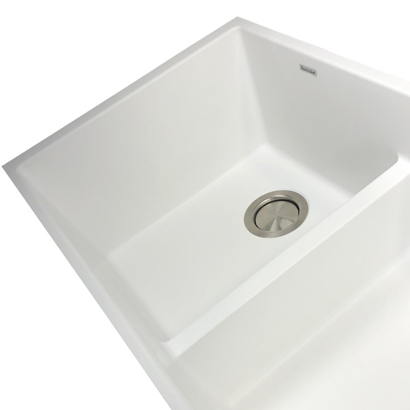 Low Divide 50/50 Double Bowl Undermount Granite Composite Undermount Sink, White