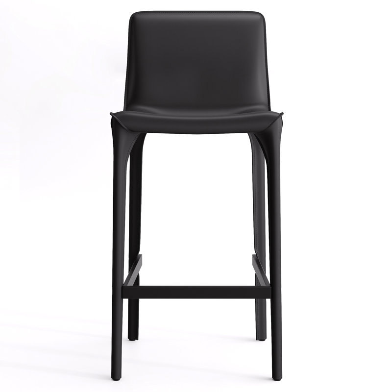 Tabouret de bar H 26 po entièrement assemblé, tabouret de bar rembourré en cuir Saddle avec siège rembourré, tabouret de bar à hauteur de comptoir avec repose-pieds à cadre en métal pour îlot de cuisine, noir