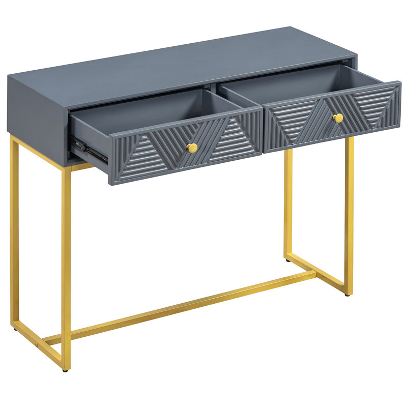 Grey Entryway Console Table With Two Drawers - , Modern Delicate Interior Style Bold Gold Base And Geometric Stripe In Drawer Storage Option, Construction, Design Diagonal Stripes