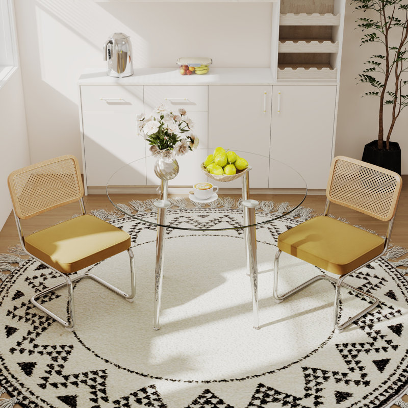 Ensemble de salle à manger 5 pièces, H 29,5 po x L 36 po x l 36 po, 3 pièces : Table, 2 chaises, Jaune