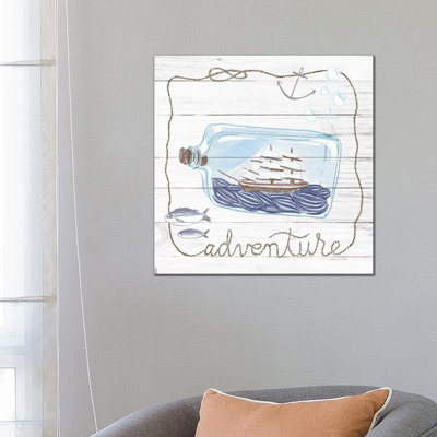 Ship In A Bottle Adventure Shiplap by Sara Zieve Miller - Wrapped Canvas Print
