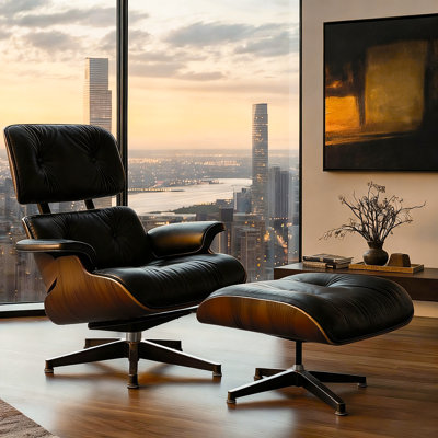 Genuine Leather Swivel Lounge Chair With Ottoman Accent Chair For Modern Living by George Oliver