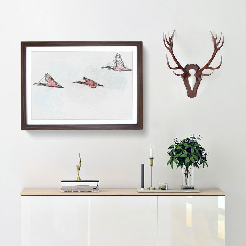 Three Pink Flamingos in Abstract - Framed Print, Walnut, 60cm H x 91cm W x 2cm D