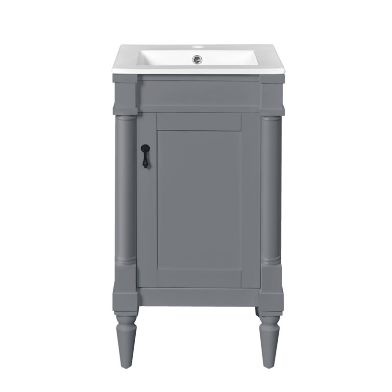 Meuble-lavabo 18 po avec lavabo en céramique pour petit espace, Gris