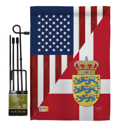 Polyester 18,5 x 13 po american denmark amitié 2 côtés ensemble de drapeau