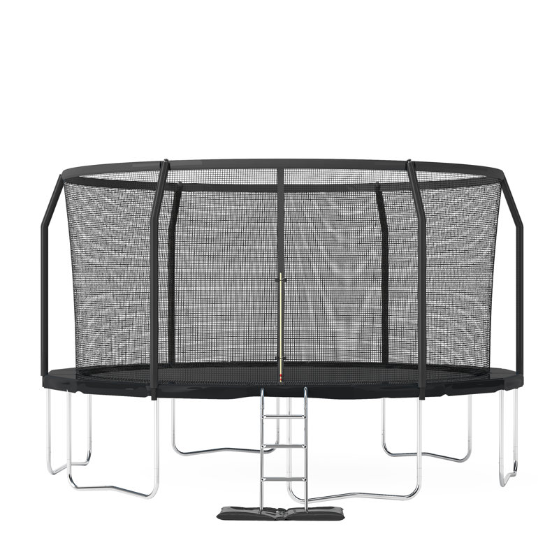 12ft Black Round Trampoline with Enclosure and Ladder
