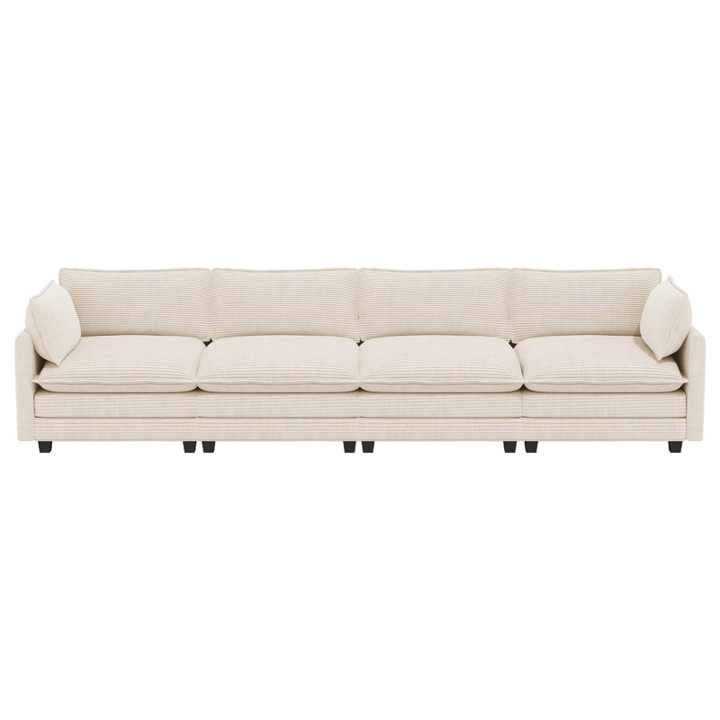 Corduroy Square Arm Rectangle Sofa For Living, Beige Corduroy