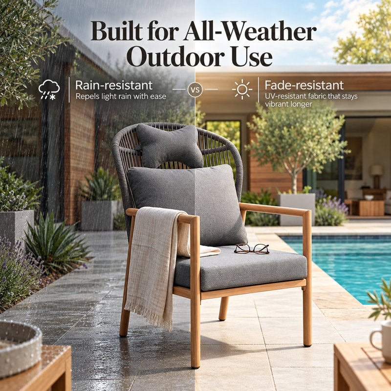 2-Person Patio Conversation Set with Cushions, Outdoor Furniture Rope Woven Chairs with Coffee Table, Natural Wood/Charcoal