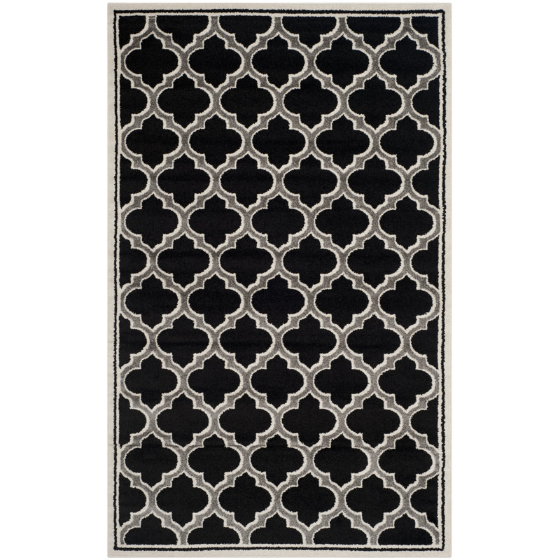 Ammundsen Geometric Anthracite/Ivory Area Rug, Rectangle 6' x 9'