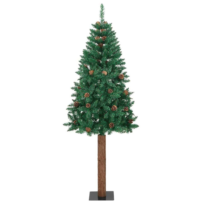 vidaXL Slim Christmas Tree Green PVC and Solid Pine wood, 5.91 ft