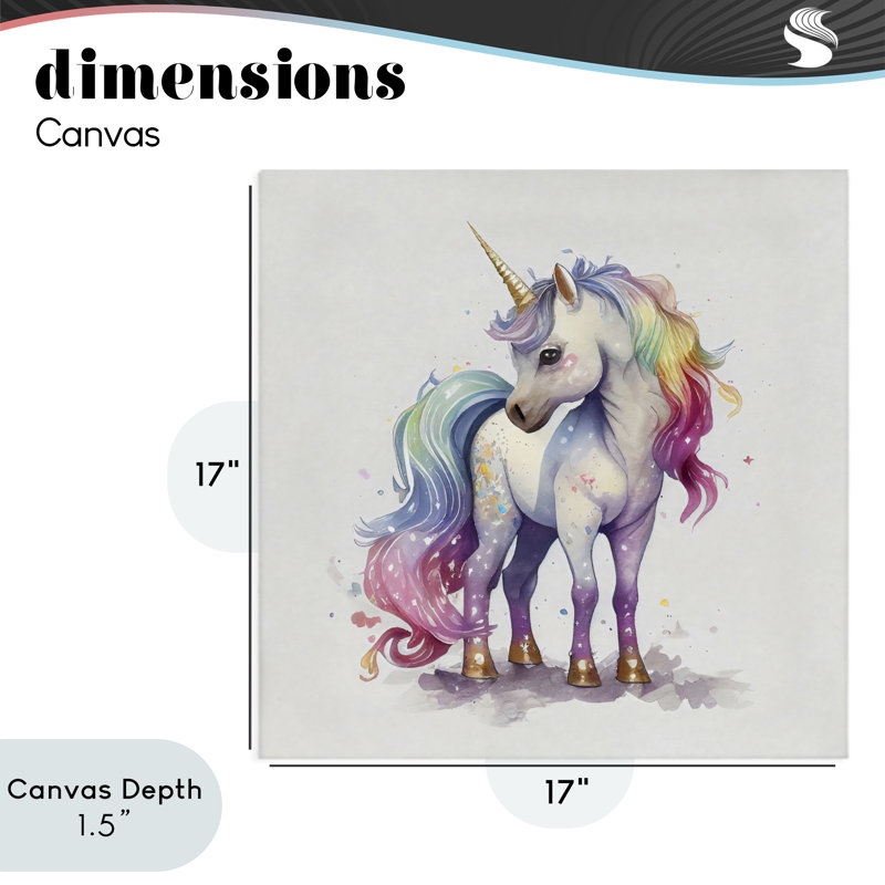 Aquarelle, licorne et toile de crinière arc-en-ciel, design par Creative Studio, H 17 po x l 17 po