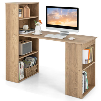 48 Inch Computer Desk with Bookshelf 3-in-1 Home office Desk with 4-Tier Bookcase & CPU Stand Space-saving Reversible Writing Desk