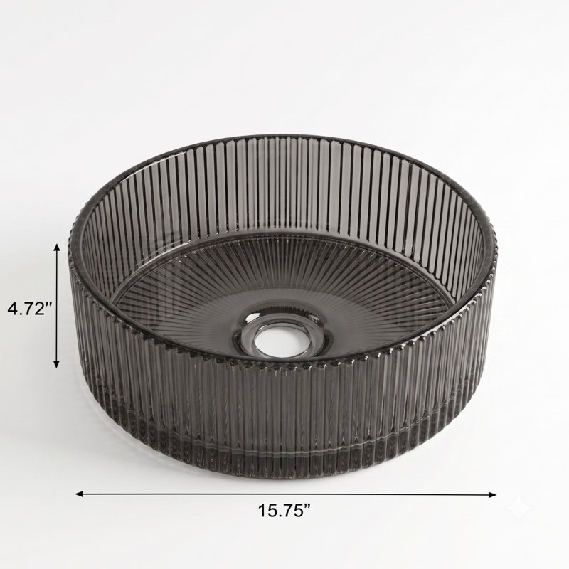 Lavabo vasque de salle de bain rond en verre trempé noir 16 po.