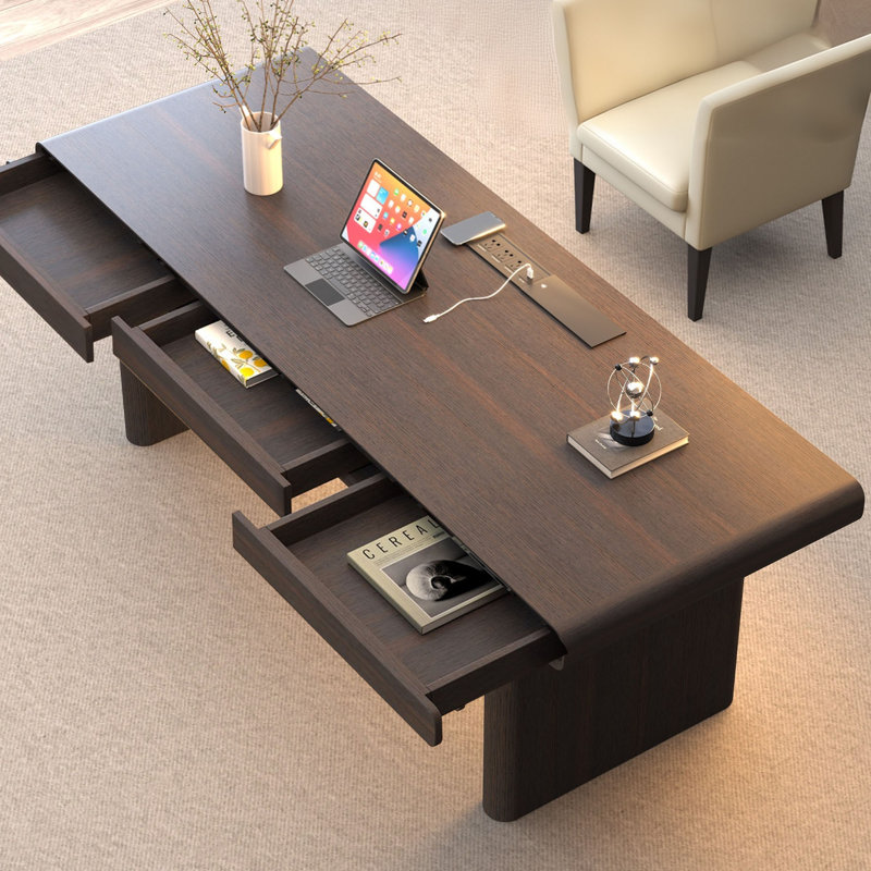 Bureau électrique à hauteur réglable de luxe avec éclairage intégré italien, disponible en finition noire et fumée, Brun