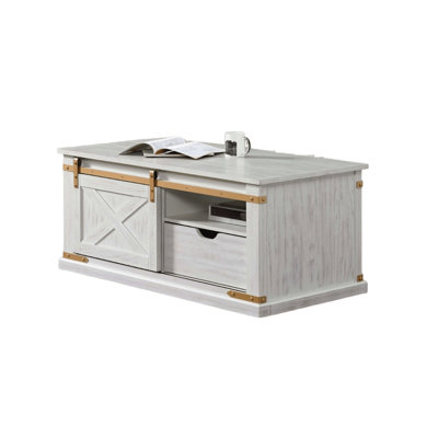 Rustic 1Pc Coffee Table Featuring Antique White And Gold, Center Glide Drawers, Open Shelves, Both - Sides Accessible Drawer, 48"L X 24"W 20 1/4"H Style With Gold Accents, Pull Out
