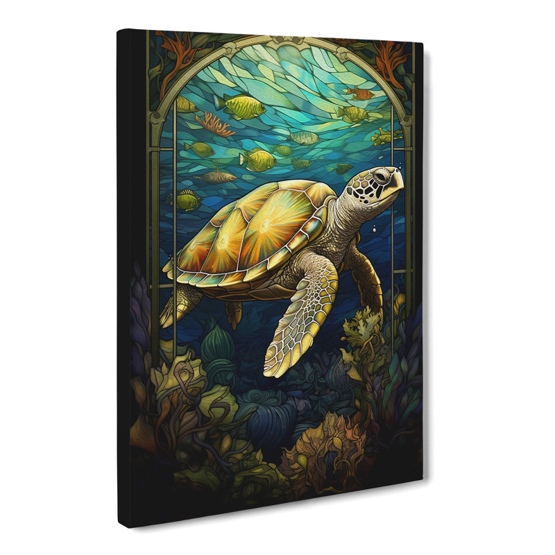Sea Turtle Nouveau - No Frame Print, 50cm H x 35cm W x 3cm D