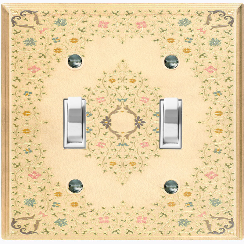 Creme Flower Elegant Frame 2-Gang Toggle Light Switch Wall Plate