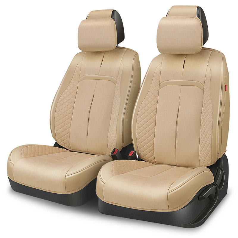 Front Row Seat Covers Universal Waterproof Polyester For Cars Suvs Trucks Airbag Compatibility​​, Beige