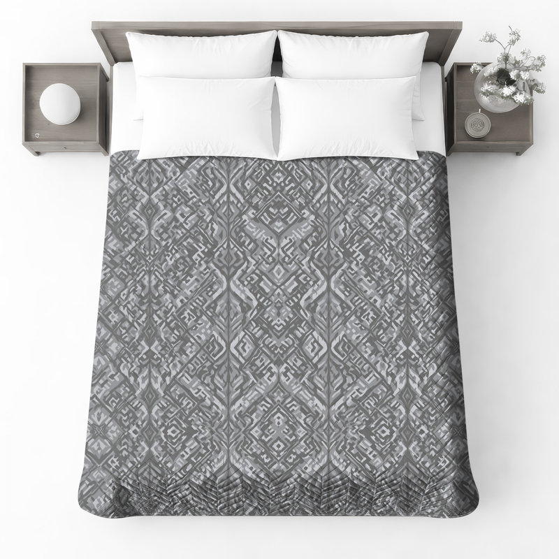 Gray Ikat Pattern Quilted Bedspread All Sizes, Twin
