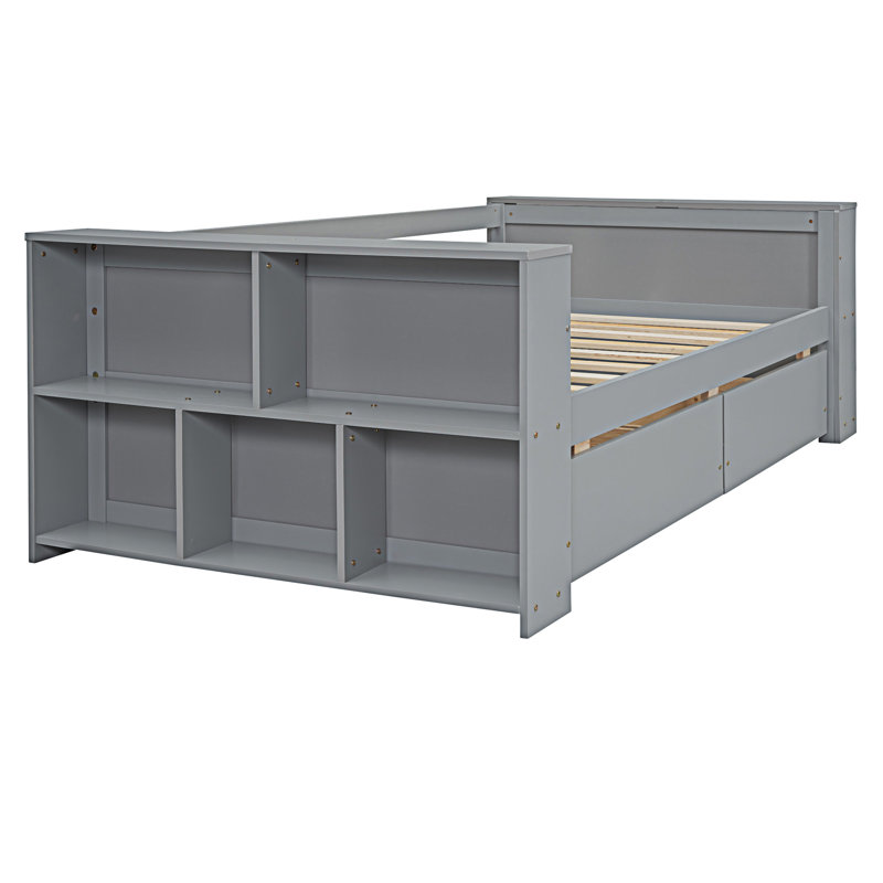 Lit de jour avec tablettes et tiroirs, Gris