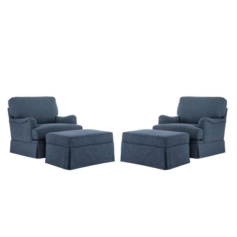 Fauteuil demi-tonneau pivotant avec repose-pieds 32,7 po avec repose-pieds (ensemble de 2), Lin bleu foncé