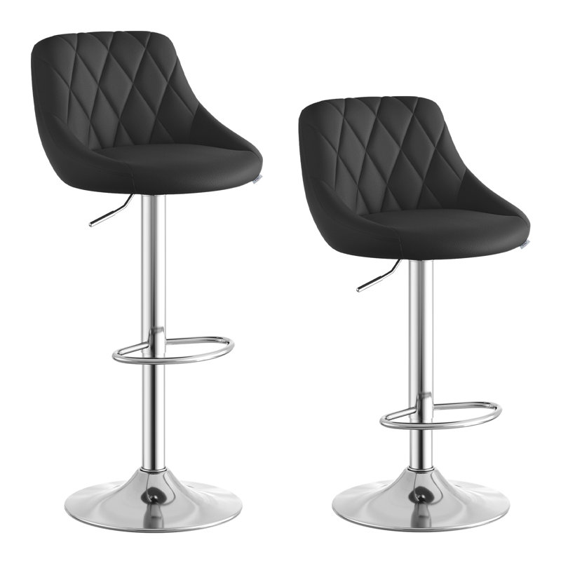 Swivel Upholstered Faux Leather Adjustable Height Bar Stool, 4, Black