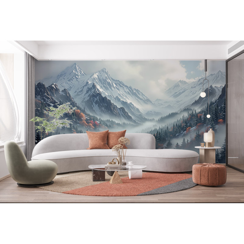 Mountain Foggy Wall Elements, L 145 po x l 100 po, Peler et coller