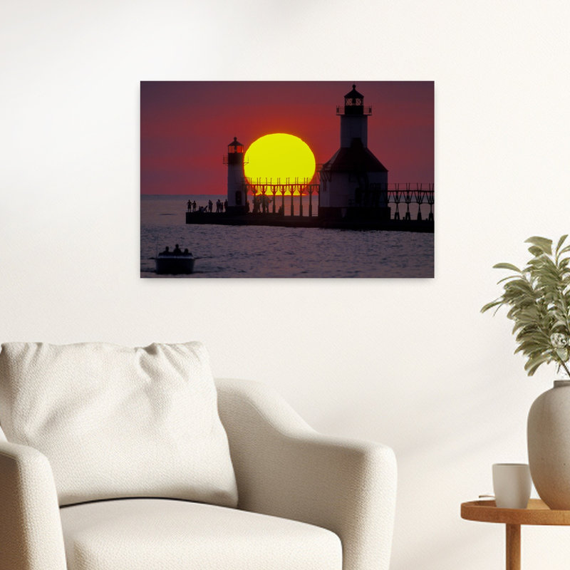 Lighthouse at sunset St. Joseph Michigan USA 1 Piece Wrapped Canvas Wall Art, 60.96 cm H x 40.64 cm W