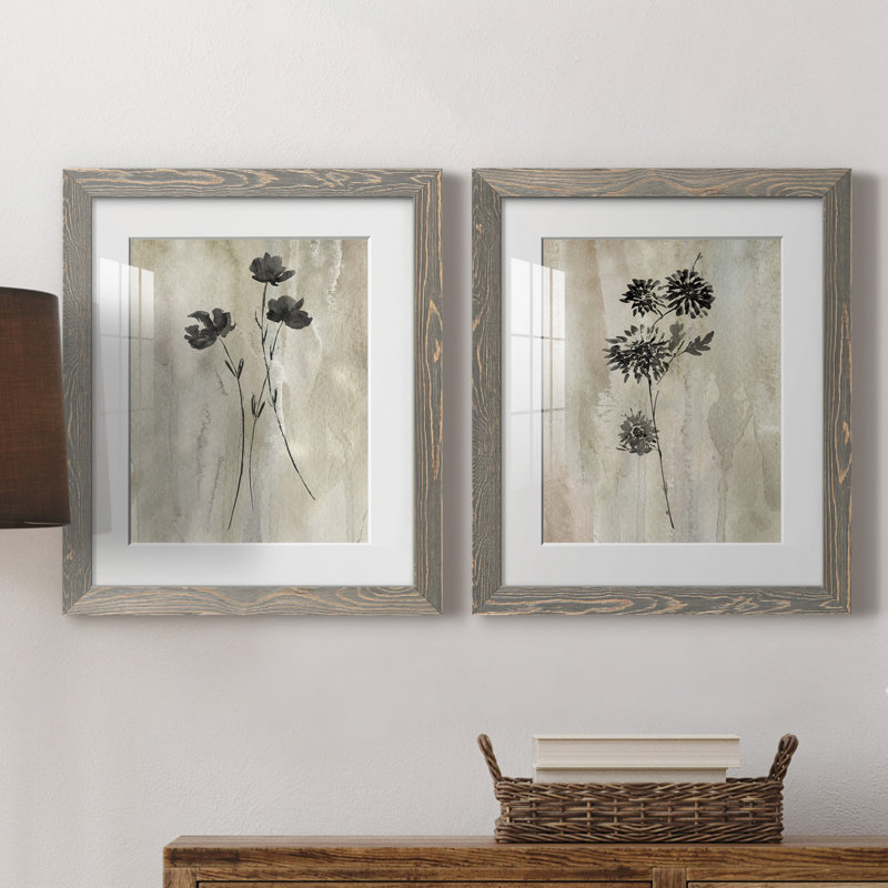 «Sumi-E Silhouette III», ensemble de 2 reproductions d'art, Impression encadrée avec passe-partout, H 24 po x l 36 po, Grey