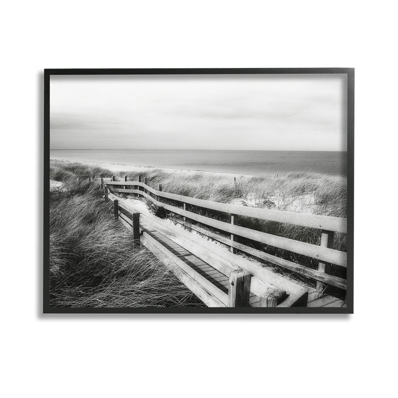 «Coastal Boardwalk Landscape», estampe numérique par GraffiTee Studios, Giclée encadrée noir minuit, H 11 po x l 14 po