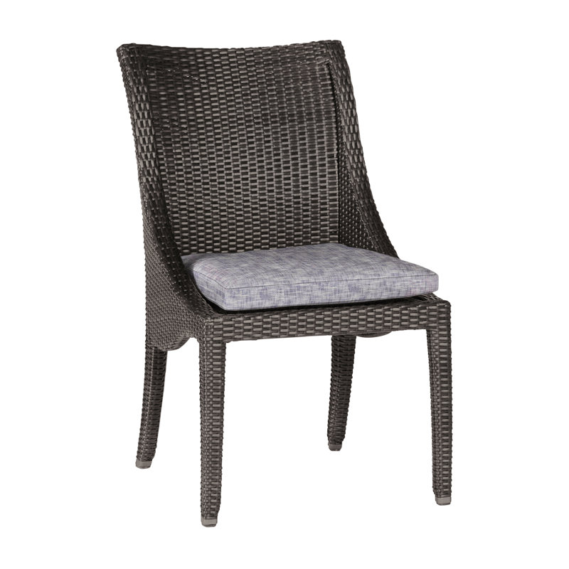 Athena Patio Dining Side Chair with Cushion, Black Walnut, No Welt, Intermix Bark