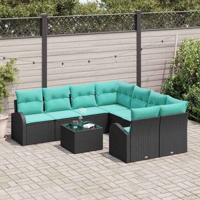 Ensemble de canapé de jardin Vidaxl 9 pièces noir et turquoise 55 x 55 x 37 cm