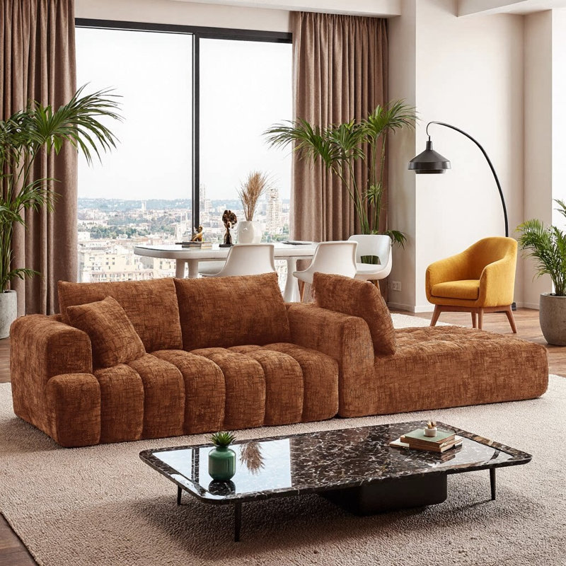 Canapé modulaire surdimensionné en L 108 po Chenille, Orange